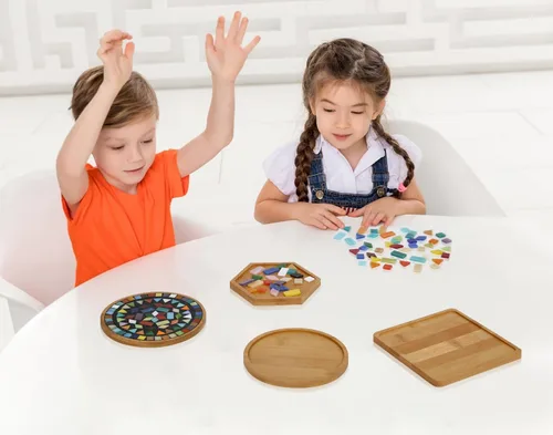 Vista 7 de Lanyani 6 bases de mosaico de madera, sustratos de varias formas para manualidades de mosaico, base de posavasos de azulejos de mosaico..
