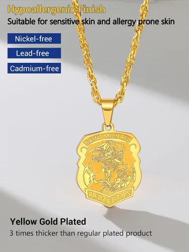 Vista 5 de Prosteel. - Collar con dije y cadena de San Miguel Arcángel, joyería religiosa católica.