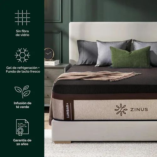 Vista 4 de Zinus Lumbar+ Colchón de espuma viscoelástica de alta calidad, 14 pulgadas, tamaño Queen, soporte lumbar, alivio de presión específico, gel