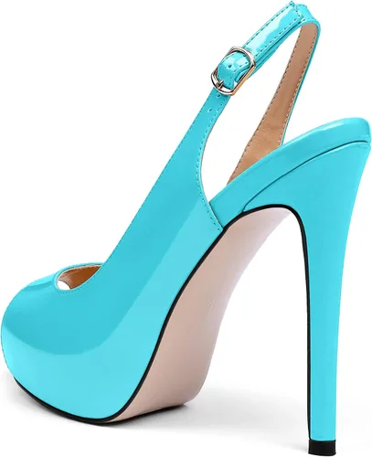 Vista 4 de AUMOTED Zapatos de tacón de aguja para mujer, tacón alto, plataforma de patente, tacón de aguja sólido, punta abierta, zapatos de vestir para citas