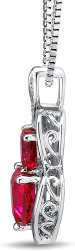 Vista 6 de Collar de corazón de rubí creado en laboratorio con acento de diamantes con cadena de 18 pulgadas