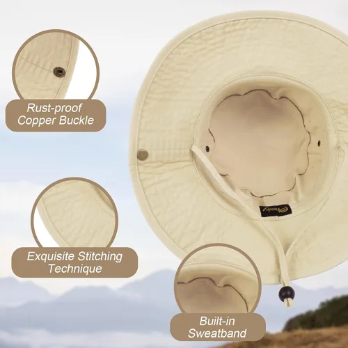 Vista 3 de Sombrero de pescador de ala ancha con protección UV, sombrero Boonie, sombreros de pesca, senderismo, safari, sombreros al aire libre para hombres
