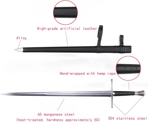 Vista 5 de Handmade Cast Sharp Blade Medieval Sword, Full Tang, with Leather Protective Cover,Real Metal Sword for Collection Gift