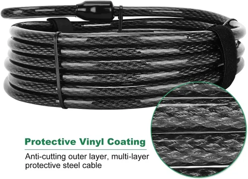 Vista 4 de Cable de seguridad de servicio pesado resistente a cortes de 7 pies x 1/2 pulgada Acero trenzado flexible recubierto de vinilo con extremos
