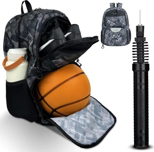 Vista 7 de Bolsa deportiva de fútbol y baloncesto con bomba de pelota - Mochila de baloncesto con compartimento separado para pelota y portazapatos, bolsa