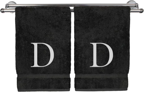 Vista 153 de Toalla de mano monogramada, regalo personalizado, juego de 2 - Toalla bordada con letra de bloque dorada - Extra absorbente 100% algodón turco