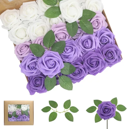 Vista 15 de 25 rosas realistas negras, flores artificiales de espuma de látex con tallos flexibles y 8 hojas para decoración de bodas, hogar y fiestas Negro
