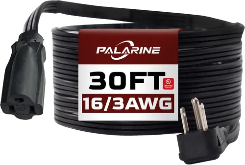 Vista 15 de Cable de extensión de enchufe plano negro de 3 pies, cable de alimentación resistente calibre 16