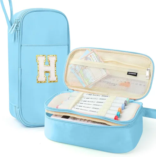 Vista 10 de Estuche Grande para Lápices, Bolsa de Lápices de Gran Capacidad, Bolsa de Lápices Personalizada con Inicial con Cremallera Suave, Múltiples