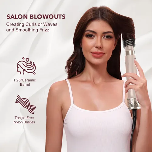 Vista 7 de Mythsight Estilizador de Aire StyleVibe 6 en 1 de Doble Voltaje, Secador de Cabello y Cepillo Secador con Estuche de Viaje - Rizos de Envoltura