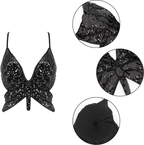 Vista 5 de Mocure - Blusa de tirantes con lentejuelas brillantes para mujer