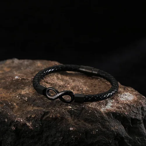 Vista 2 de NIQIPOK Pulseras de acero inoxidable con texto en inglés "To My Man" (To My Man) de cuero trenzado con nudo infinito, pulseras de acero inoxidable