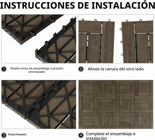 Vista 2 de Yaheetech 27 azulejos de madera para terrazas de patio, azulejos entrelazados para patio, madera maciza y plástico para interiores y exteriores, 12