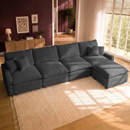 Vista 44 de Cloud Couch Sectional, L Shaped Modular Sofa with Movable Ottoman Negro