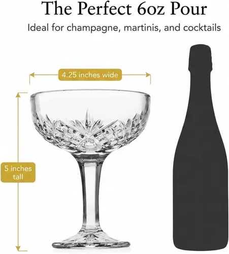 Vista 3 de Godinger Copas de champán, juego de copas de champán, copas de Martini Coupes Barware - Juego de 4, 6 onzas, Colección Dublin Crystal