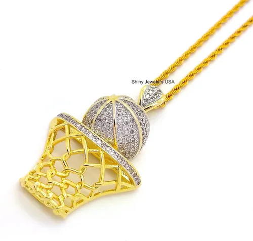 Vista 3 de Collar de cadena cubana con acabado de oro de 14 quilates para canalón de baloncesto