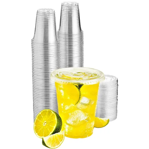 Vista 9 de Green Direct Vasos de plástico ultra transparentes con tapas planas para café helado, batido de té Boba (100, 10 onzas)