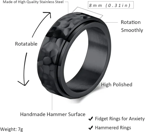 Vista 2 de Nanafast Anillos de ansiedad de acero de titanio de 0.236 in0.315 in para mujeres y hombres, anillos martillados de moda, anillos geniales