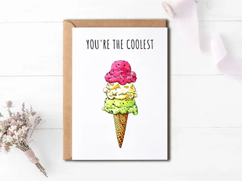 Vista 3 de EdgarGifts You're The Coolest - Tarjeta de helado - Tarjeta de amor - Tarjeta de mejor amigo - Tarjeta de cumpleaños - Tarjeta de felicitación linda