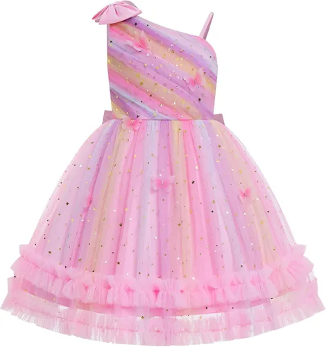 Vista 15 de IBTOM CASTLE Vestido de cumpleaños para niñas, con corazón, de tul, con destellos, de princesa, para bebé, vestido de niña de flores, para boda
