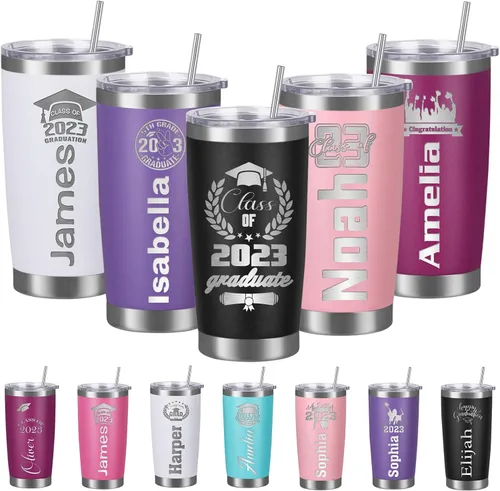 Vista 10 de Vasos personalizados con tapa de nombre y pajita, vaso de café aislado personalizado, regalo de Navidad y cumpleaños para hombres, acero inoxidable