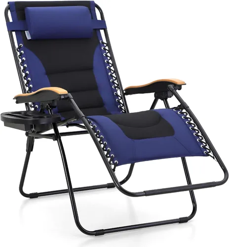 Vista 15 de MFSTUDIO Sillas Zero Gravity, silla reclinable de gran tamaño para patio, silla plegable acolchada con bandeja portavasos, soporta 400 libras