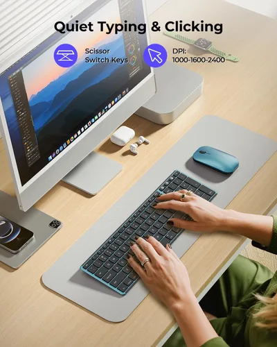 Vista 4 de seenda SKM64-2 - Combo de teclado y mouse Bluetooth para Mac, MacBook y iPad Multi-device Bluetooth switching, quiet, rechargeable, compact
