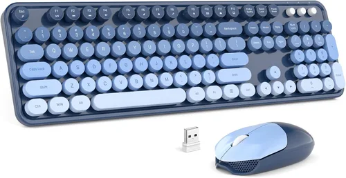 Vista 14 de MOFII Combo de teclado y mouse inalámbricos, teclado retro de máquina de escribir de 2.4 GHz, tamaño completo, lindos ratones inalámbricos, dongle