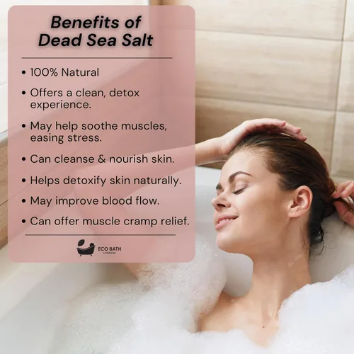 Vista 2 de Eco Bath London Sal del Mar Muerto de baño de sal – Rosa, magnesio rico en minerales y relajación – 10.6 oz – 100% natural, relajante baño de spa