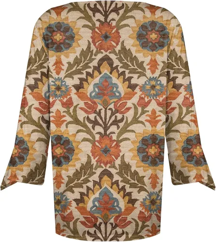 Vista 4 de Blusas de otoño para mujer, holgada, casual, con cuello en V, estampado de campana, manga 34