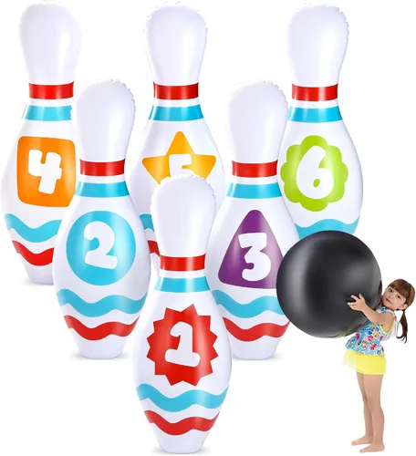 Vista 7 de JOYIN Juego de bolos inflables gigantes para niños y adultos, juegos para fiestas de Navidad y cumpleaños, juguetes educativos para desarrollar