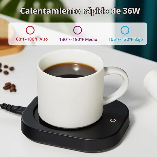 Vista 2 de Calentador de tazas con apagado automático de 4 horas, 3 ajustes de temperatura, calentador eléctrico rectangular negro esmerilado, panel de vidrio