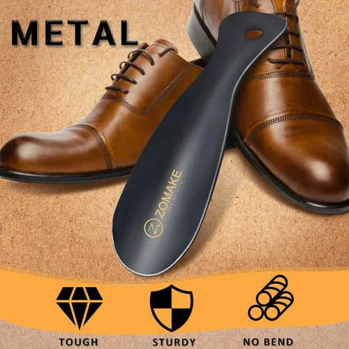 Vista 4 de ZOMAKE Bocina de metal para zapatos, paquete de 2 bocinas de acero inoxidable de 7.5 pulgadas, portátil para uso en viajes, Negro