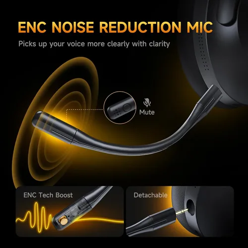 Vista 5 de Picun Auriculares inalámbricos para juegos con cancelación activa de ruido, auriculares Bluetooth de 2.4 GHzBluetooth con micrófono desmontable