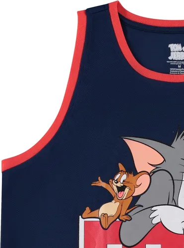 Vista 3 de Camiseta de baloncesto de Tom & Jerry para hombre, camiseta clásica de malla Hanna-Barbera, camiseta sin mangas de malla de dibujos animados vintage