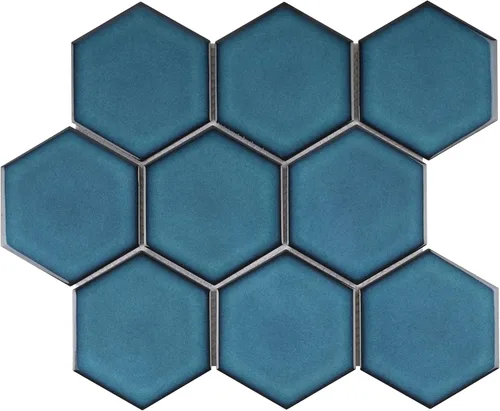 Vista 8 de TPMG-29 - Mosaico hexagonal de 4 x 4 pulgadas, porcelana, color azul cristal (pulido), 1 hoja