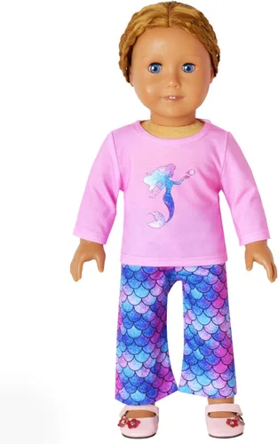 Vista 7 de QPANCY Conjunto de pijamas a juego para niñas y muñecas, pijama de manga larga para otoño e invierno