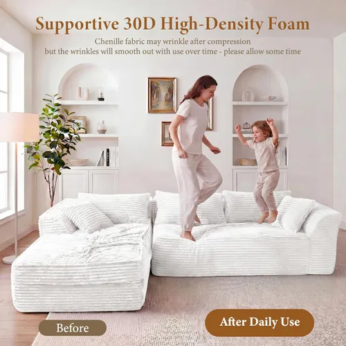 Vista 6 de Vesgantti - Sofá modular sin hueso de 106 pulgadas con diván, asiento profundo, cómodo sofá modular de pana de espuma viscoelástica para sala