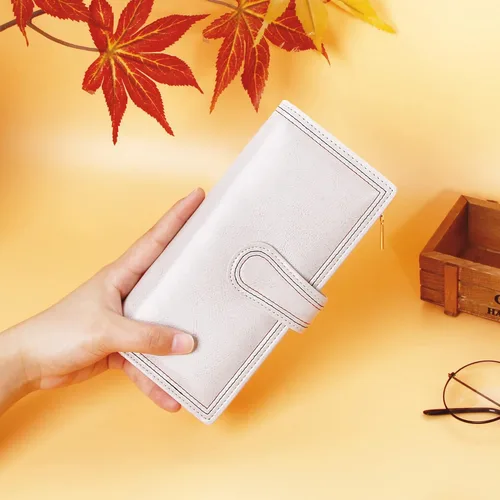 Vista 7 de VOCUS Cartera de cuero para mujer, billetera larga con cremallera para mujer, tarjetero de gran capacidad, tarjetero de crédito para mujer, Blanco