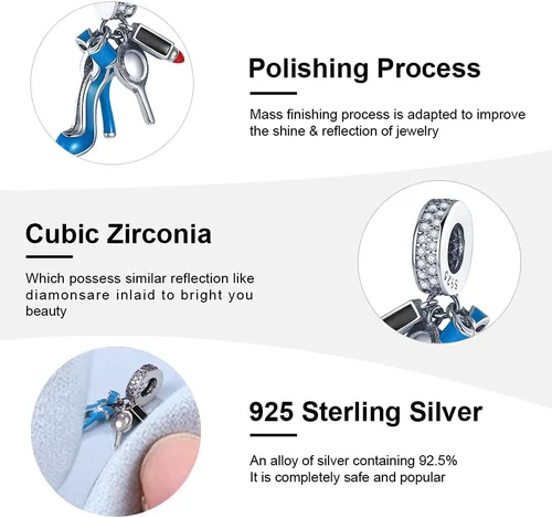 Vista 6 de Abalorio de plata de ley 925 para pulseras y collares Pandora para mujer, circonitas cúbicas 5A, cuentas de joyería