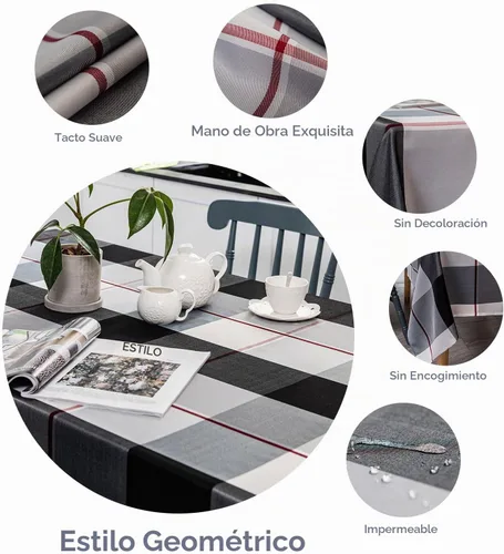 Vista 4 de Melodieux Mantel rectangular a cuadros para exteriores, impermeable, resistente a las arrugas, decoración clásica de mesa, fiesta, cocina, comedor