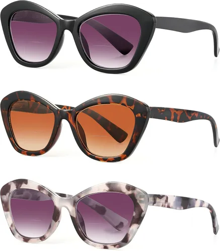 Vista 9 de LADEESSE Pack de 3 gafas de sol bifocales para lectura de mujer, gafas de sol de moda en forma de ojo de gato para lectura al aire libre, protección