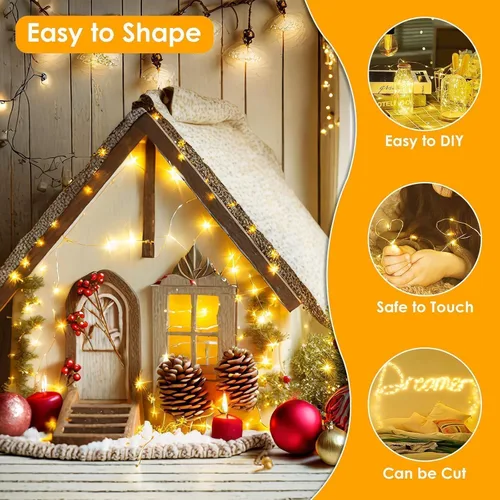 Vista 3 de Guirnalda de 300 luces LED extralargas de 99 pies enchufables con control remoto, tira de luces impermeables para exteriores e interiores, 8 modos