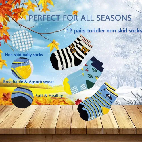 Vista 3 de Calcetines antideslizantes para niños pequeños con agarre 12 pares de calcetines antideslizantes para niños y niñas para niños de 1 a 7 años