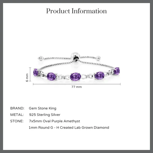Vista 123 de Gem Stone King Pulsera de tenis de diamantes cultivados en laboratorio con piedra natal de 3-6 quilates para mujer, plata de ley 925, ovalada