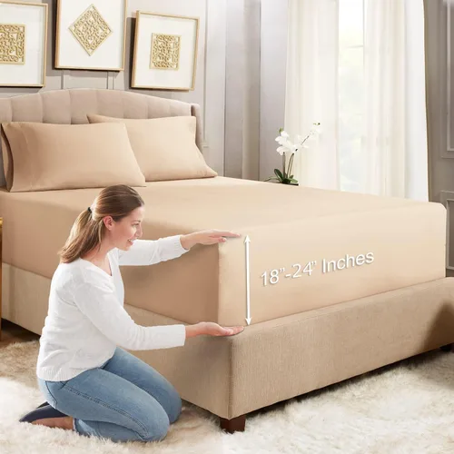 Vista 16 de Empyrean Bedding - Sábanas bajeras tamaño Queen, con sábana de cajón extra profunda – Juego de sábanas bajeras extra profundas, de 24 pulgadas