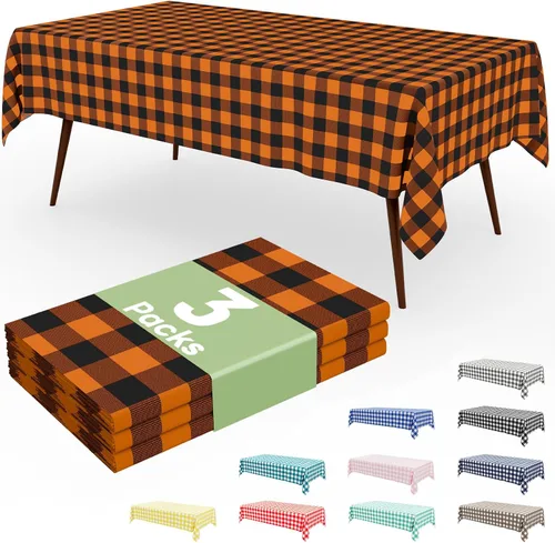 Vista 22 de Smiry Paquete de 3 Manteles Desechables de Cuadros Gingham Color Caqui - 54" x 72" Mantel de Plástico de Servicio Pesado, Cubiertas de Mesa