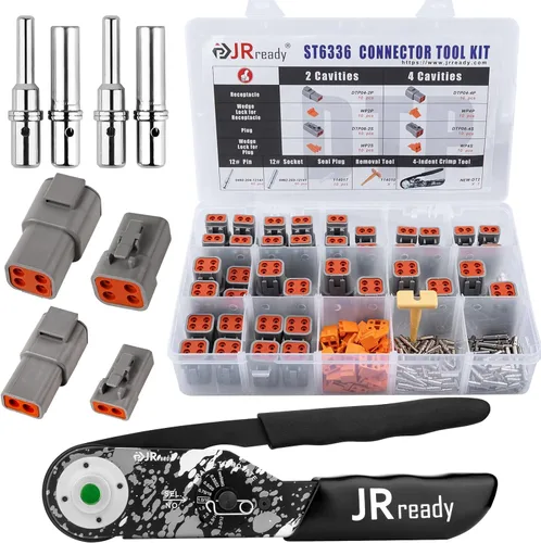 Vista 10 de JRready DW5009-01 - Kit de herramienta de crimpado de conectores Deutsch, conectores DT 2 3 4 6 8 12 impermeables con crimpador con trinquete 22-12