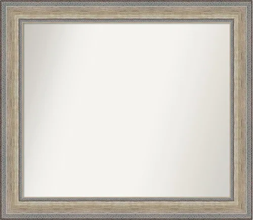 Vista 94 de Amanti Art Espejo de baño plateado para sobre el fregadero, 28 x 37 pulgadas, elegante espejo rectangular de peltre cepillado, marco de madera