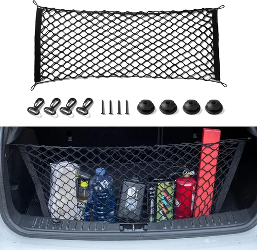 Vista 2 de Amiss Red de carga elástica, accesorios exteriores de automóvil, red de almacenamiento elástica ajustable con gancho para SUV, automóviles y negro